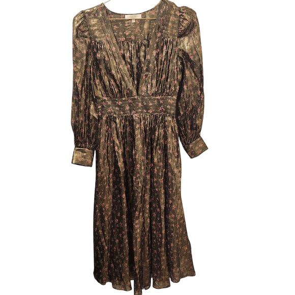 Loveshackfancy Cyrena floral print gold metallic maxi dress size 0 - Picture 2 of 6